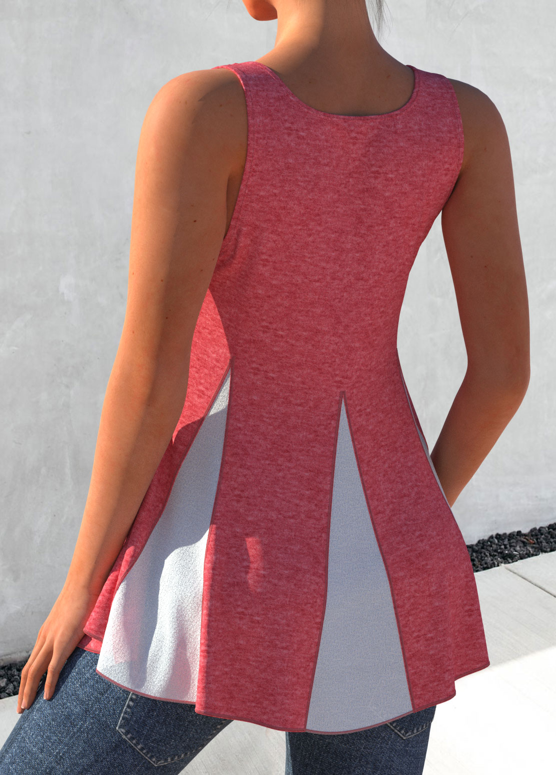 Pink tops,Contrast Color tops,ROTITA Decorative Button Contrast Pink Tank Top