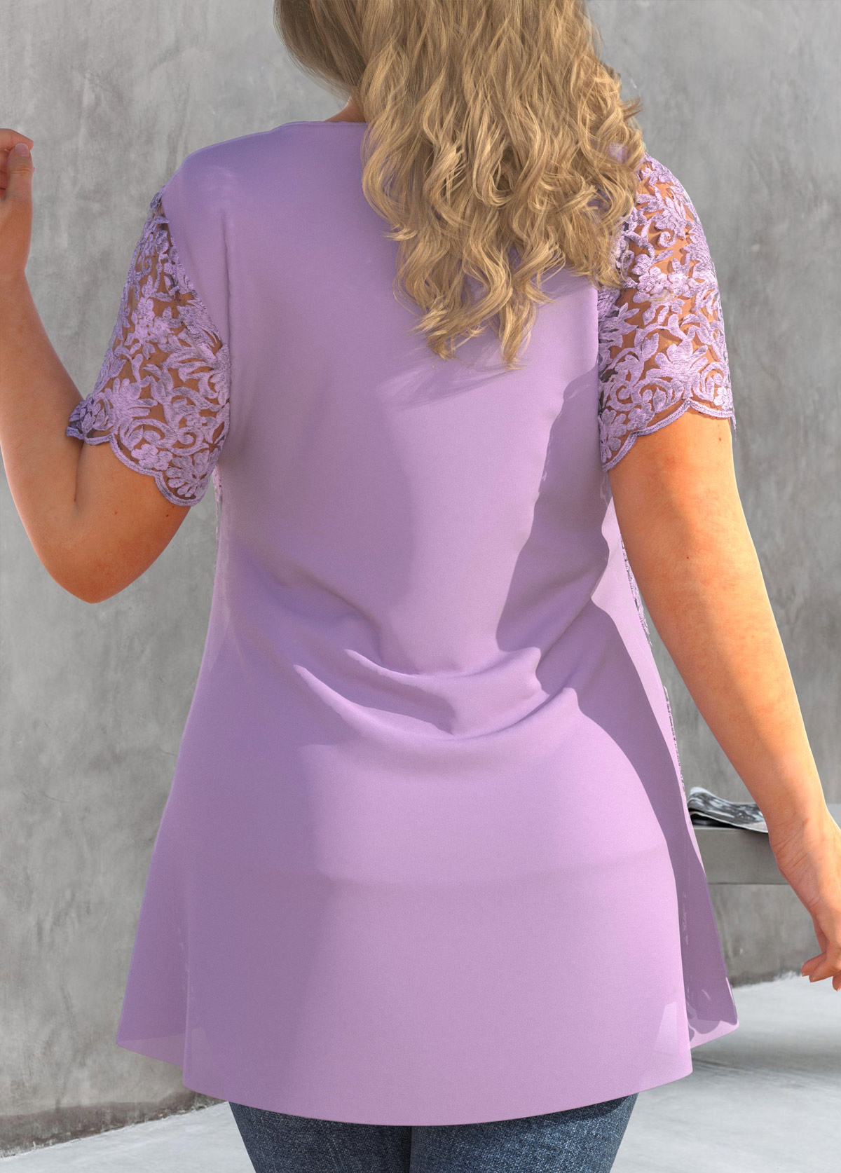 Light Purple plus size,Plain Color plus size,ROTITA Plus Size Embroidered Light Purple T Shirt