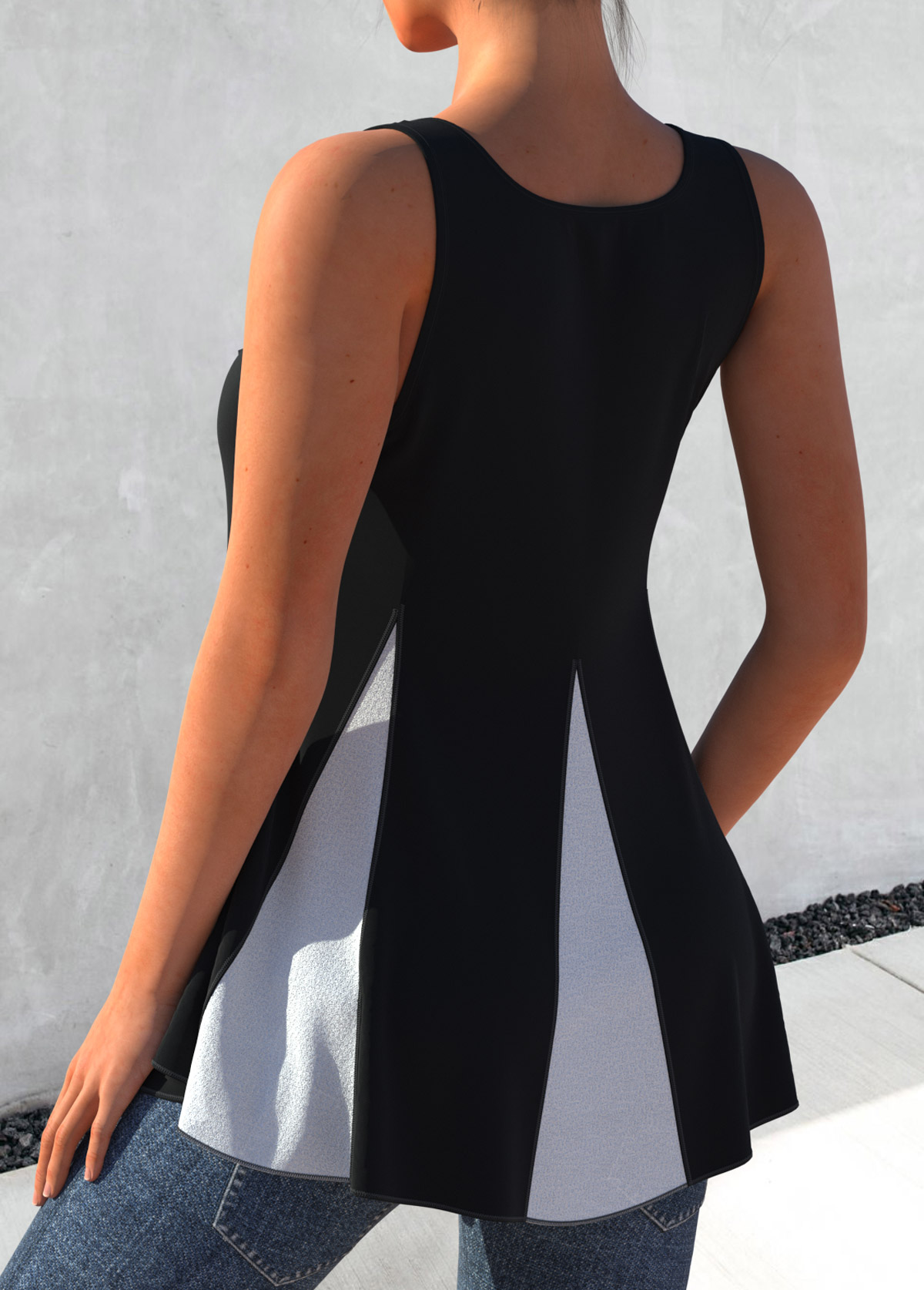 Black tops,Contrast Color tops,ROTITA Decorative Button Contrast Black Tank Top