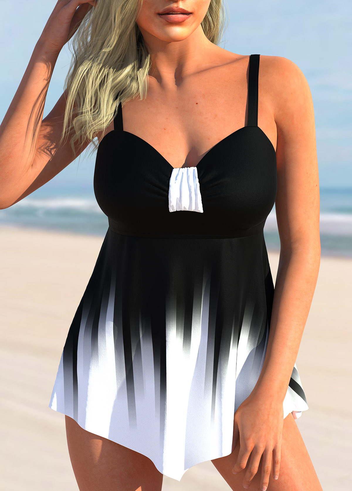 ROTITA Asymmetric Hem Ombre Wide Strap Swimdress Top
