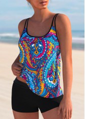Blue swimwear,Paisley swimwear,ROTITA Spaghetti Strap Paisley Print Tankini Set