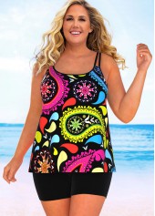 ROTITA Paisley Print Plus Size Double Straps Tankini Set 