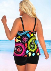 Multi Color plus size,Paisley plus size,ROTITA Paisley Print Plus Size Double Straps Tankini Set 
