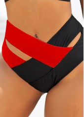 Red swimwear,Contrast Color swimwear,ROTITA Cross Strap Contrast High Waist Bikini Set