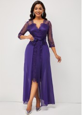 Purple dresses,Plain Color dresses,ROTITA Purple 3/4 Sleeve Multiway Lace Patchwork Dress