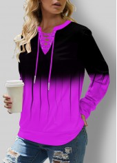 Purple plus size,Ombre plus size,ROTITA Plus Size Lace Up Ombre Long Sleeve Sweatshirt