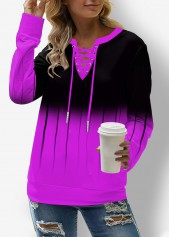 Purple plus size,Ombre plus size,ROTITA Plus Size Lace Up Ombre Long Sleeve Sweatshirt