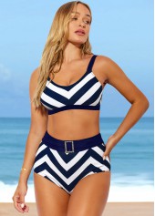 Multi Color swimwear,Striped swimwear,ROTITA Striped High Waisted Color Block Bikini Set