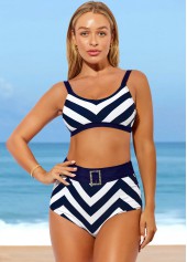 Multi Color swimwear,Striped swimwear,ROTITA Striped High Waisted Color Block Bikini Set