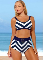 Multi Color swimwear,Striped swimwear,ROTITA Striped High Waisted Color Block Bikini Set