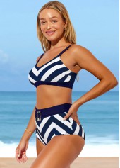 Multi Color swimwear,Striped swimwear,ROTITA Striped High Waisted Color Block Bikini Set