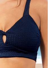 Plain Color swimwear,ROTITA Navy Blue High Waisted Wide Strap Bikini Set