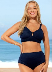 Plain Color swimwear,ROTITA Navy Blue High Waisted Wide Strap Bikini Set
