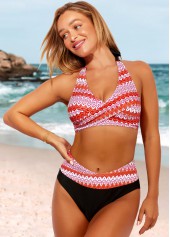 Orange swimwear,Tribal swimwear,ROTITA Halter Tribal Print High Waisted Orange Bikini Set