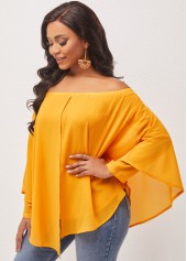 Ginger tops,Plain Color tops,ROTITA Off Shoulder Asymmetric Hem Layered Ginger Blouse