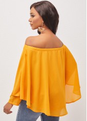 Ginger tops,Plain Color tops,ROTITA Off Shoulder Asymmetric Hem Layered Ginger Blouse