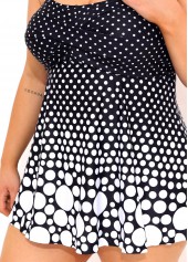 Black plus size,Dot plus size,ROTITA Cross Front Black Polka Dot Plus Size Swimdress Top