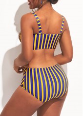 Multi Color swimwear,Striped swimwear,ROTITA High Waist Striped Cross Front Cutout Bikini Set