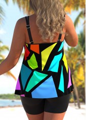 Multi Color plus size,Geometric plus size,ROTITA Plus Size Colorful Geometric Print Tankini Top