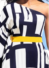 Geometric dresses,ROTITA One Shoulder Geometric Print Navy Blue Maxi Dress