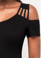 Black tops,Plain Color tops,ROTITA Cold Shoulder Black Short Sleeve T Shirt