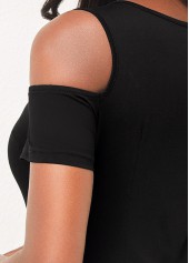 Black tops,Plain Color tops,ROTITA Cold Shoulder Black Short Sleeve T Shirt