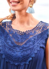 Navy tops,Plain Color tops,ROTITA Wrinkel Fabric Embroidery Collar Patch Navy Blue Tank Top