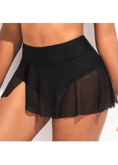 Black swimwear,Plain Color swimwear,ROTITA Mesh Stitching Asymmetric Hem High Waisted Pantskirt