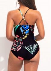 Black swimwear,Floral swimwear,ROTITA Black Spaghetti Strap Lace Patchwork One Piece Swimwear