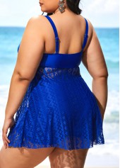 Blue plus size,Plain Color plus size,ROTITA Blue Plus Size Lace Stitching Swimdress Top