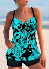 ROTITA Paisley Print Cyan Bowknot Tankini Set