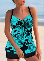 Cyan swimwear,Paisley swimwear,ROTITA Paisley Print Cyan Bowknot Tankini Set