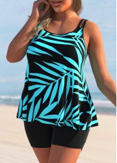 Cyan plus size,Plants plus size,ROTITA Plus Size Cyan Leaf Print Tankini Top