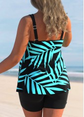 Cyan plus size,Plants plus size,ROTITA Plus Size Cyan Leaf Print Tankini Top