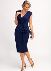 Navy dresses,Plain Color dresses,ROTITA Cap Sleeve Navy Blue V Neck Dress