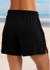 Black bottoms,Plain Color bottoms,ROTITA Black Mid Waist Drawstring Detail Loose Shorts