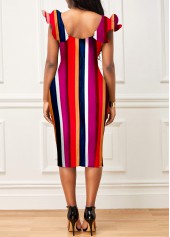Multi Color dresses,Striped dresses,ROTITA Multi Color Tie Front Stripe Print Dress