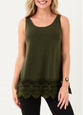 Plain Color tops,Lace Stitching Army Green Tank Top