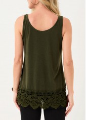 Plain Color tops,Lace Stitching Army Green Tank Top
