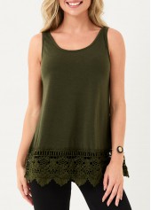 Lace Stitching Army Green Tank Top