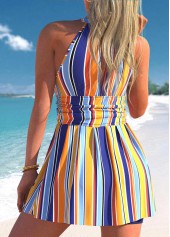 Multi Color swimwear,Striped swimwear,ROTITA Multi Color Stripe Print Swimdress Top