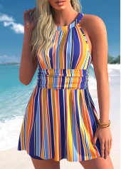 Multi Color swimwear,Striped swimwear,ROTITA Multi Color Stripe Print Swimdress Top