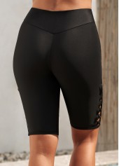 Black swimwear,Plain Color swimwear,High Waisted Black Cross Strap Swim Shorts