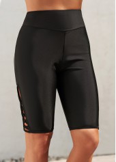 Black swimwear,Plain Color swimwear,High Waisted Black Cross Strap Swim Shorts