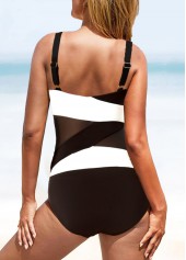 White swimwear,Geometric swimwear,ROTITA White Contrast Mesh Stitching One Piece Swimwear