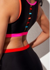 Black swimwear,Contrast Color swimwear,ROTITA Black High Waisted Contrast Stitch Bikini Set