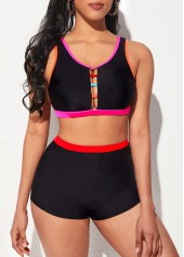 ROTITA Black High Waisted Contrast Stitch Bikini Set