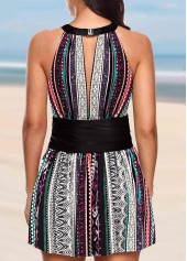 Multi Color swimwear,Striped swimwear,ROTITA Bib Neck Asymmetric Striped Swimdress Top