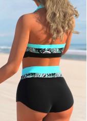 Cyan swimwear,Paisley swimwear,ROTITA Paisley Print Cyan High Waisted Bikini Set
