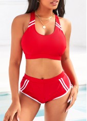 Contrast Stitch Mid Waist Red Bikini Set